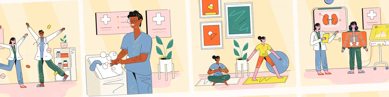 手绘卡通人物医院医疗健康护理插图海报ai矢量设计素材模版illustration