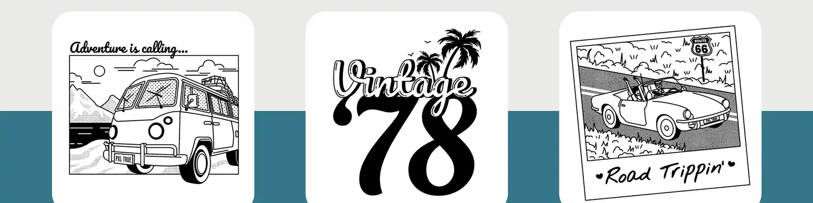 手绘复古卡通艺术线条印花黑白线稿插图ai矢量设计素材模板illustration