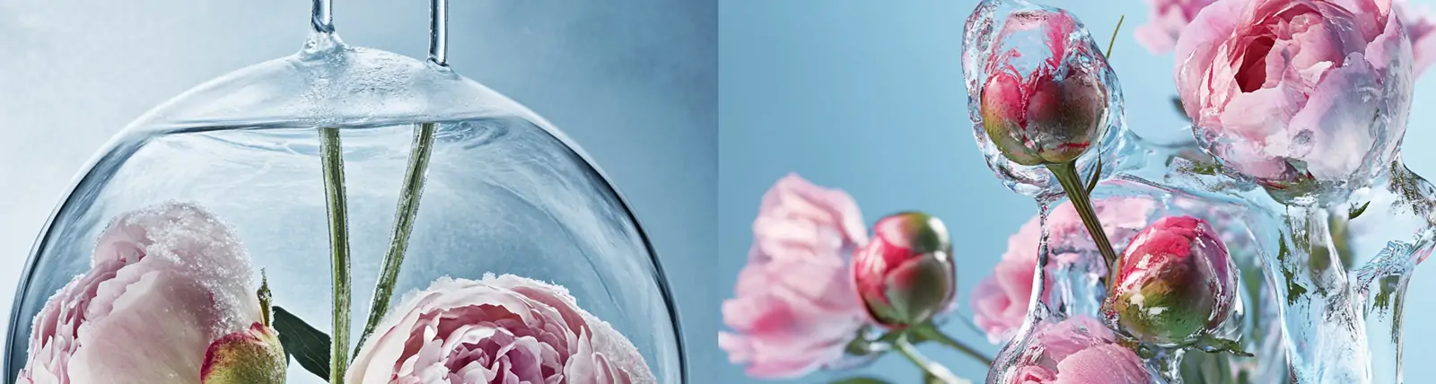 创意冰冻鲜花玫瑰牡丹悬挂立体模型摄影海报midjourney关键词咒语