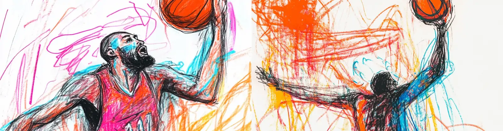 创意手绘彩色NBA球员投篮动作运动篮球涂鸦插图绘画海报midjourney风格种子关键词咒语