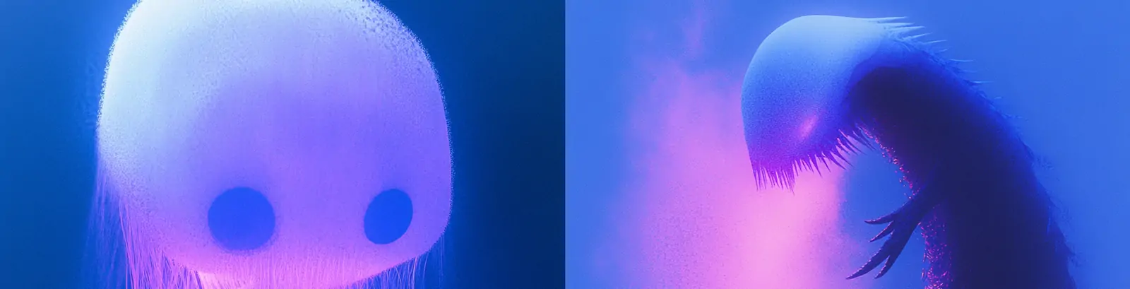 创意紫色异性降临动画外星卡通怪兽幽灵场景插图海报midjourney风格种子关键词咒语