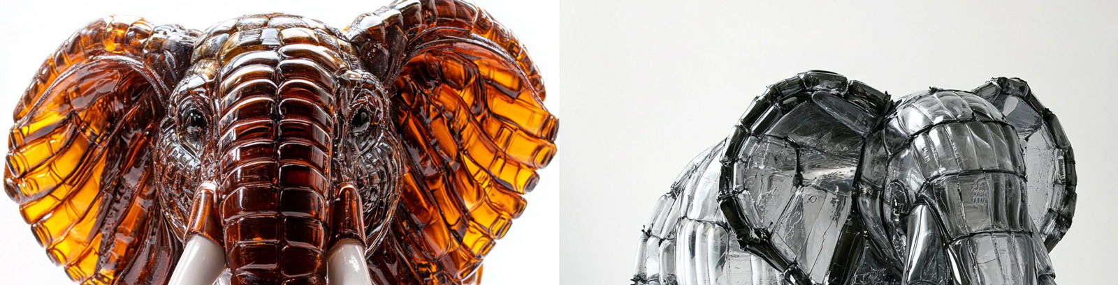 创意啤酒瓶制成的巨型大象雕像立体模型midjourney关键词咒语