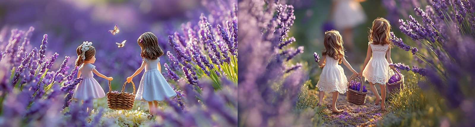 紫色薰衣草花田微型小女孩童话故事场景插图海报midjourney关键词咒语