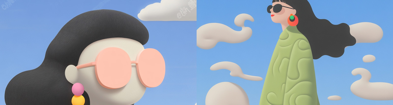 3D立体可爱卡通年轻女孩春天主题人物插图海报midjourney风格种子关键词咒语