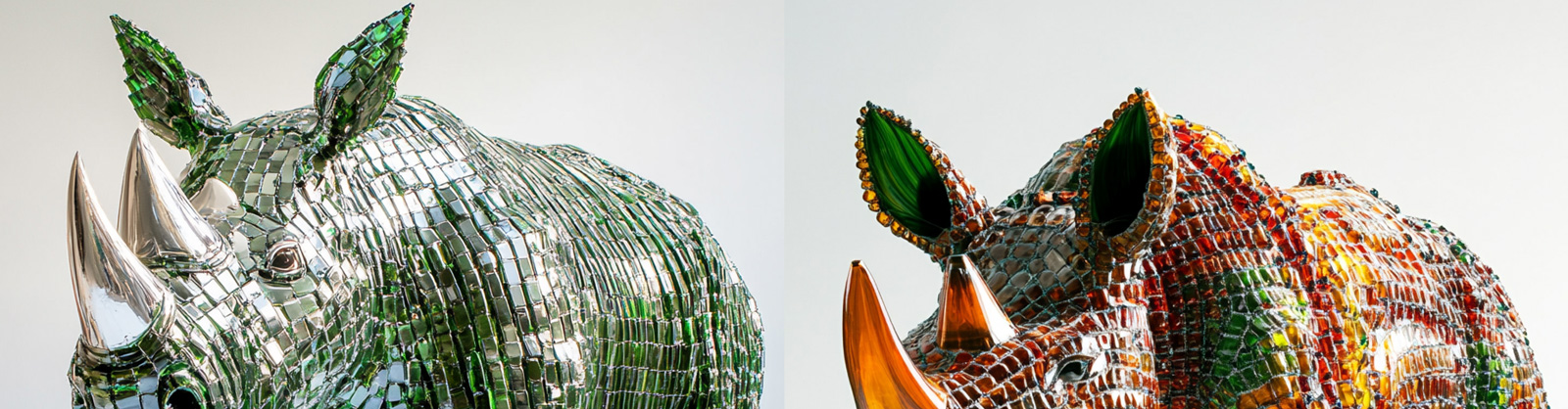 创意玻璃啤酒瓶制成的巨型犀牛立体雕像模型midjourney关键词咒语