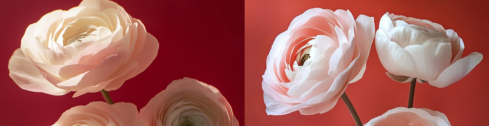 三只淡粉色毛茛鲜花摄影海报midjourney关键词咒语