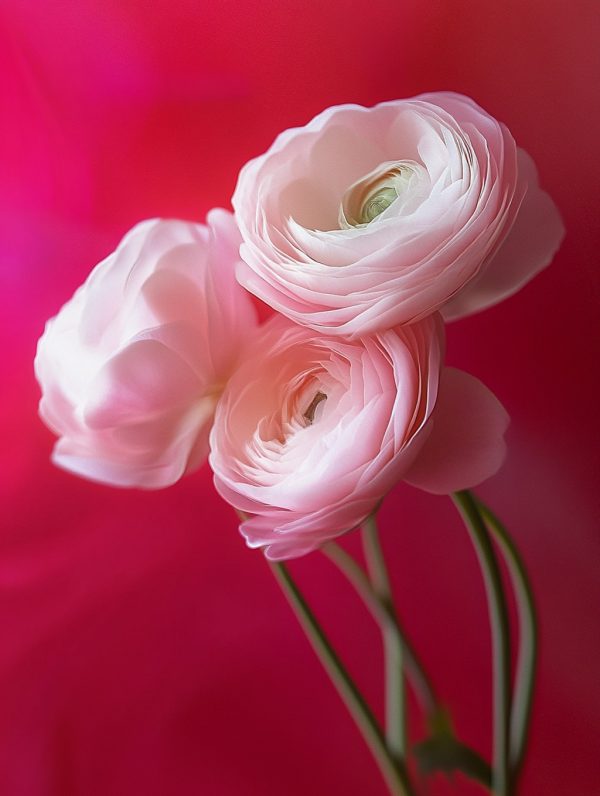 三只淡粉色毛茛鲜花摄影海报midjourney关键词咒语-Ai宇宙吧-