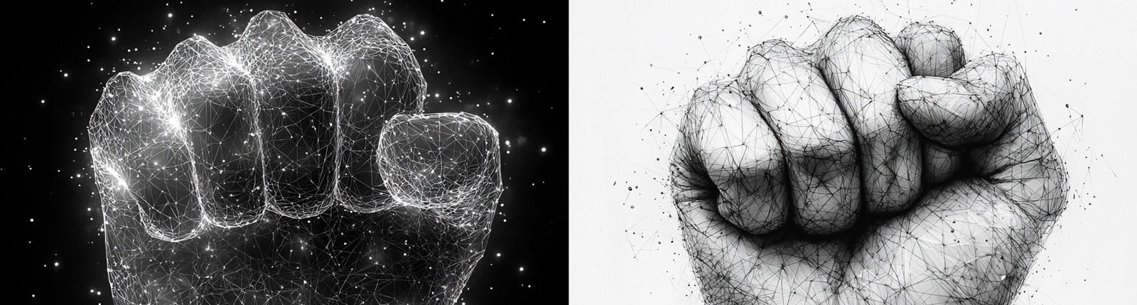 手绘抽象艺术几何线条合成握紧拳头插图海报midjourney关键词咒语