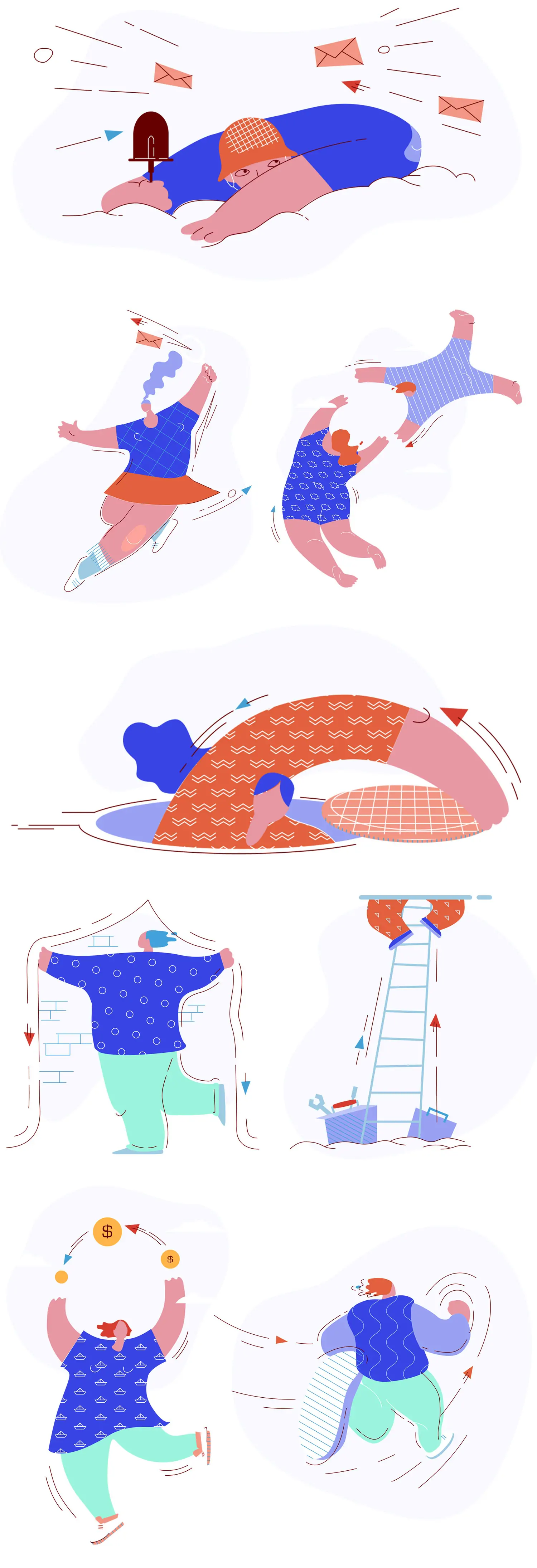 手绘卡通人物男孩女孩动作png插图ai矢量设计素材模版llustration