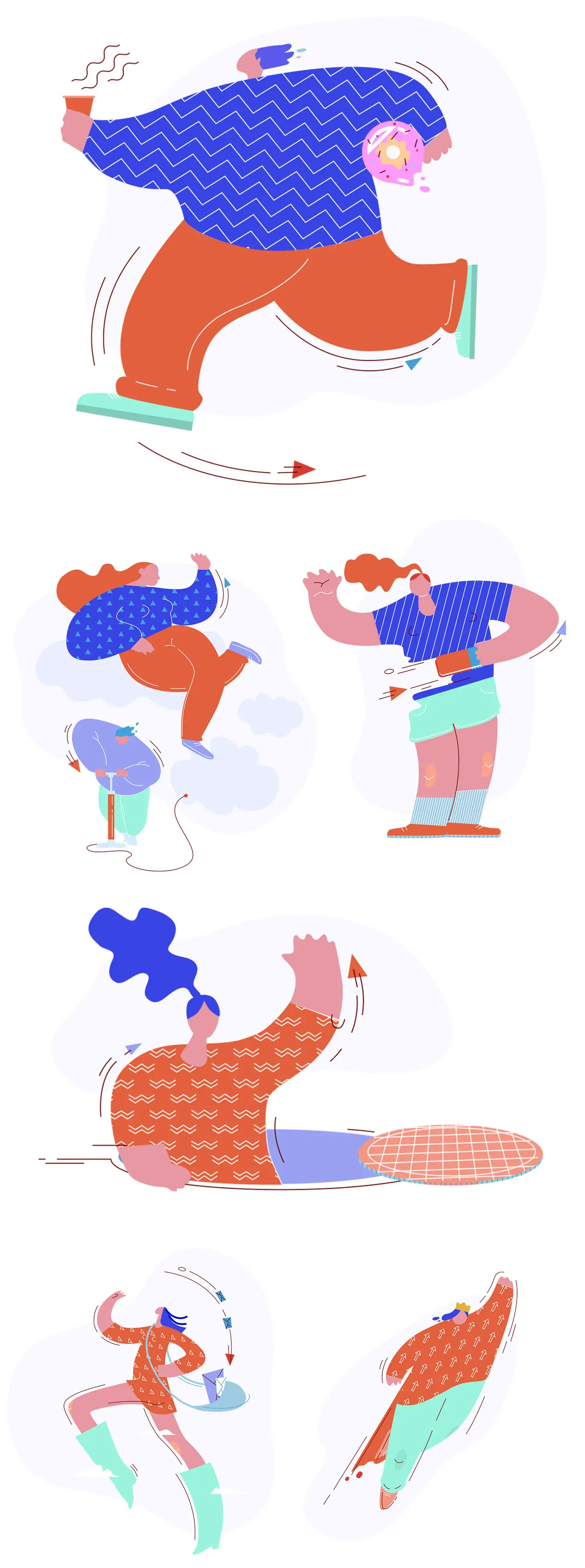 手绘卡通人物男孩女孩动作png插图ai矢量设计素材模版llustration