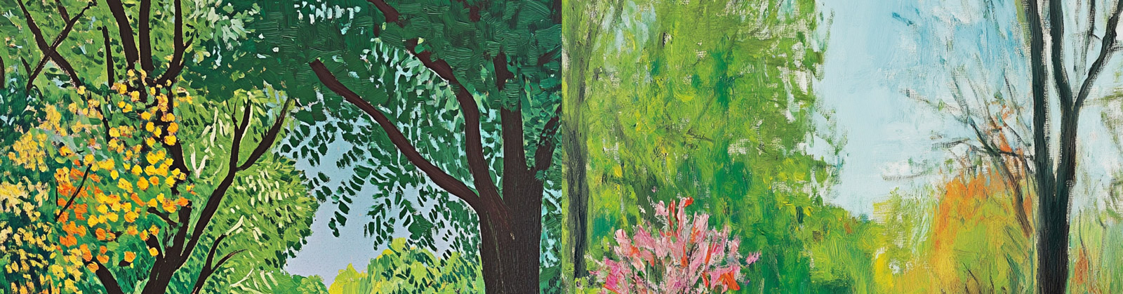 手绘绿色春天鲜花植物公园小路骑车场景插图海报midjourney关键词咒语