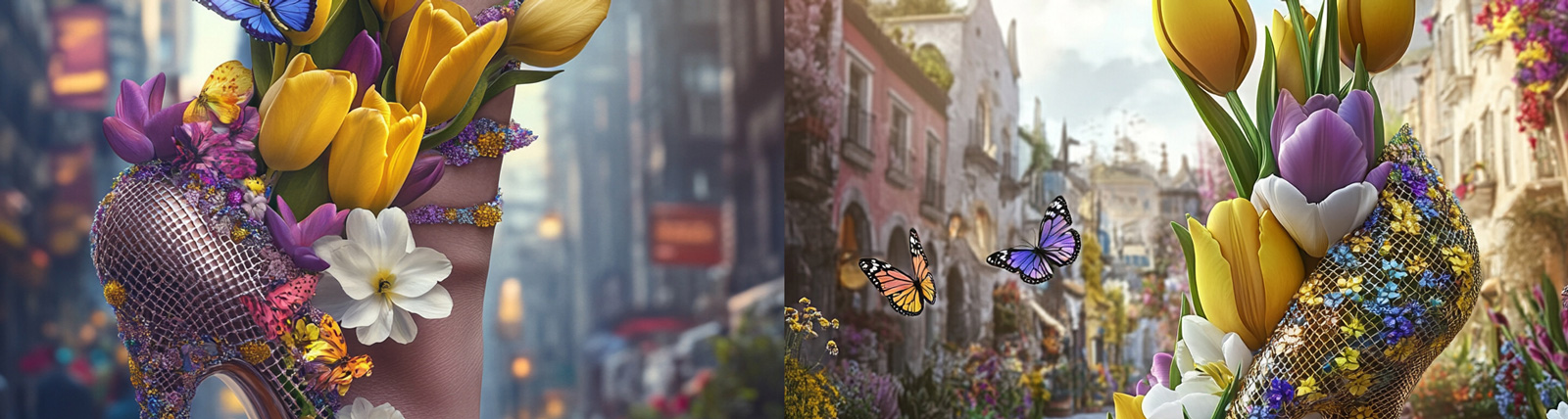 创意美女高跟鞋鲜花合成产品摄影海报midjourney关键词咒语