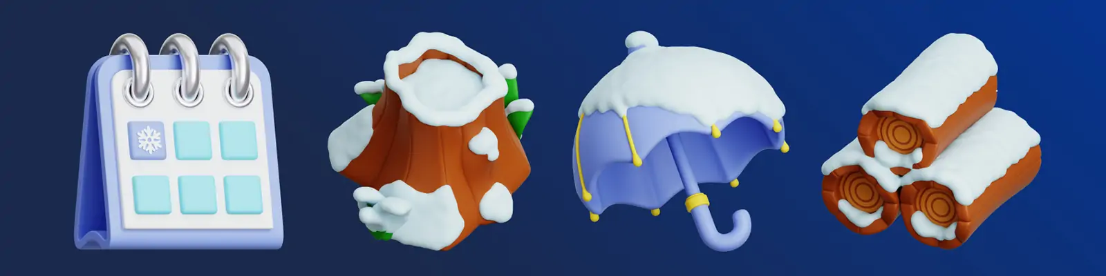 3D立体冬季服装雪人房屋png图标插图blender设计素材模型