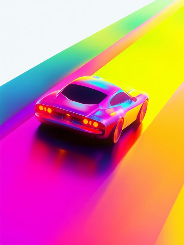 创意动感汽车跑车彩色跑道场景摄影海报midjourney风格种子关键词咒语-Ai宇宙吧-