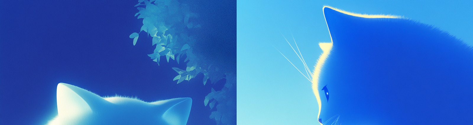 手绘蓝色巨型猫咪可爱女孩温馨场景插图海报midjourney风格种子关键词咒语