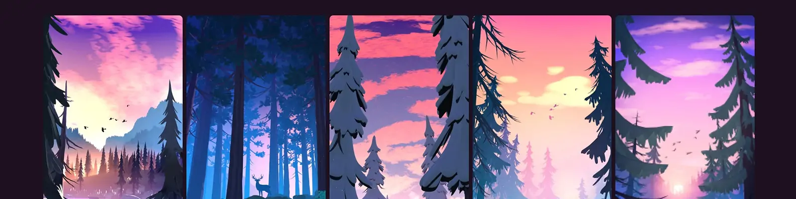 手绘梦幻自然森林山水湖泊场景插图背景blender设计素材模版