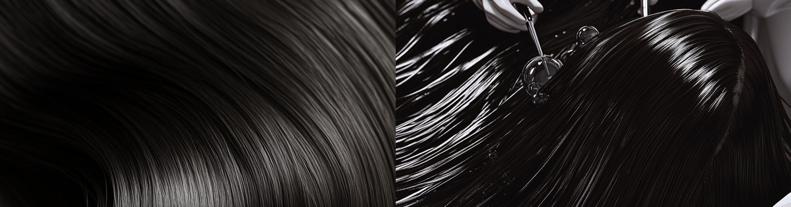 创意黑色丝滑秀发洗发水洗护产品广告海报midjourney关键词咒语