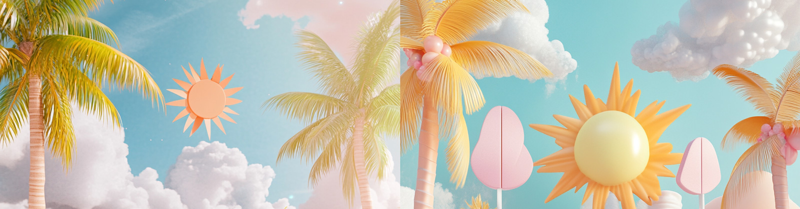 夏季大海沙滩椰子树C4D立体动画场景插图海报midjourney关键词咒语