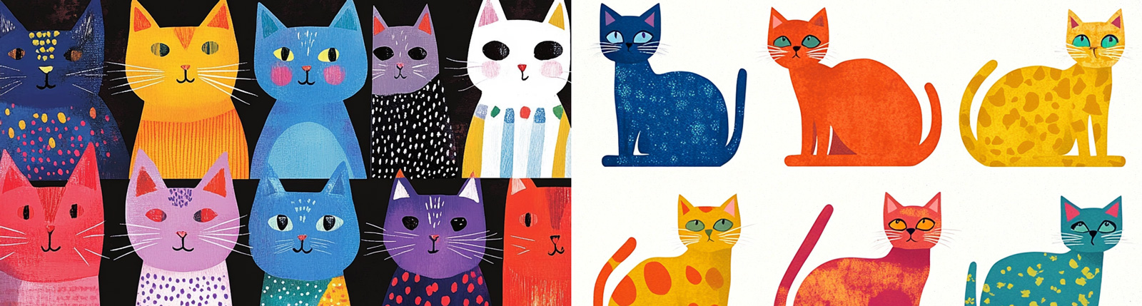 手绘彩色可爱猫咪剪贴画图案插图海报midjourney关键词咒语