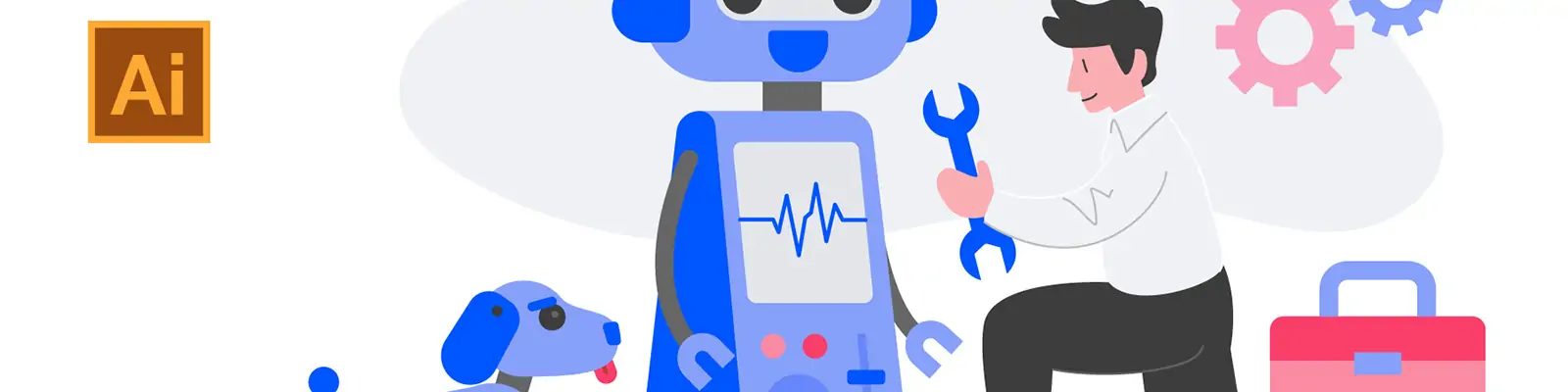 手绘科技人工智能机器人插图ai矢量设计素材模版llustration