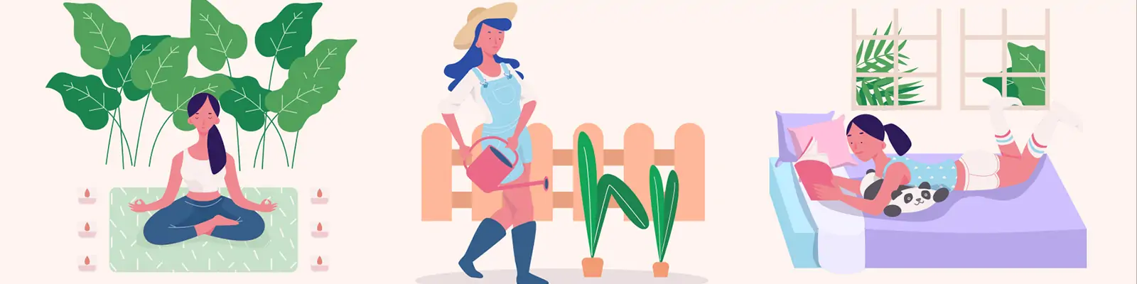 手绘卡通人物女性日常生活场景插图ai矢量设计素材模版llustration