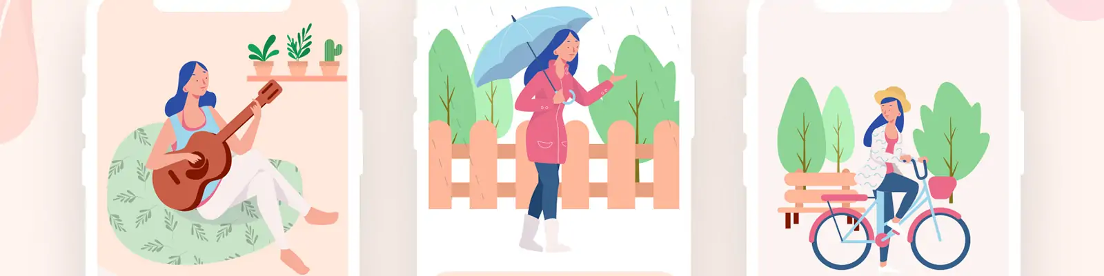 手绘卡通人物女性日常生活场景插图ai矢量设计素材模版llustration