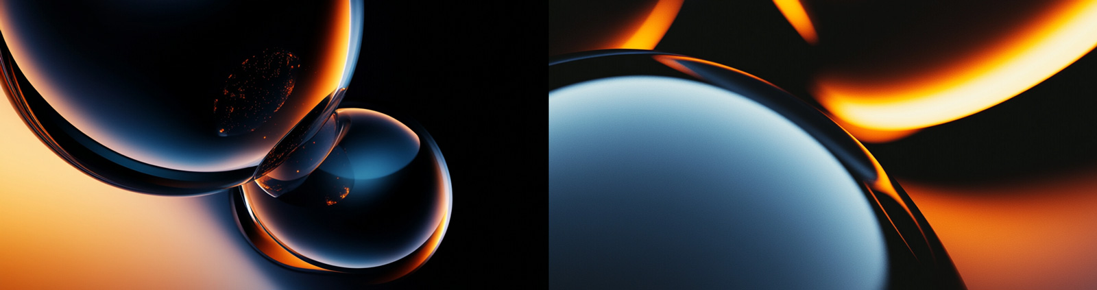 3D平滑渐变橙色透明玻璃气泡抽象艺术海报背景midjourney关键词咒语