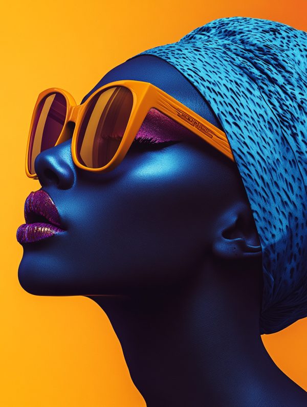 创意黑人模特人物侧脸眼镜广告摄影海报midjourney关键词咒语-Ai宇宙吧-