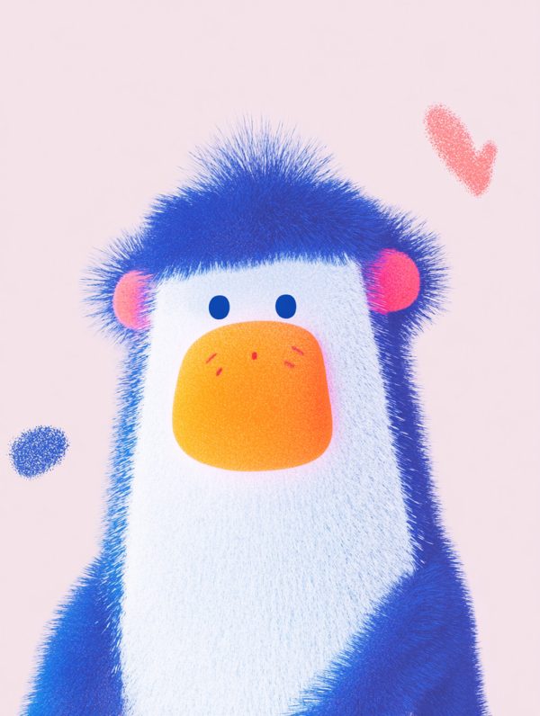 手绘3D立体可爱卡通猴子插图海报midjourney风格种子关键词咒语-Ai宇宙吧-