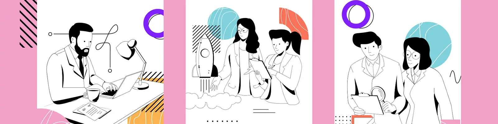 手绘商务线条人物工作场景插图海报ai矢量设计素材模版Ilustration