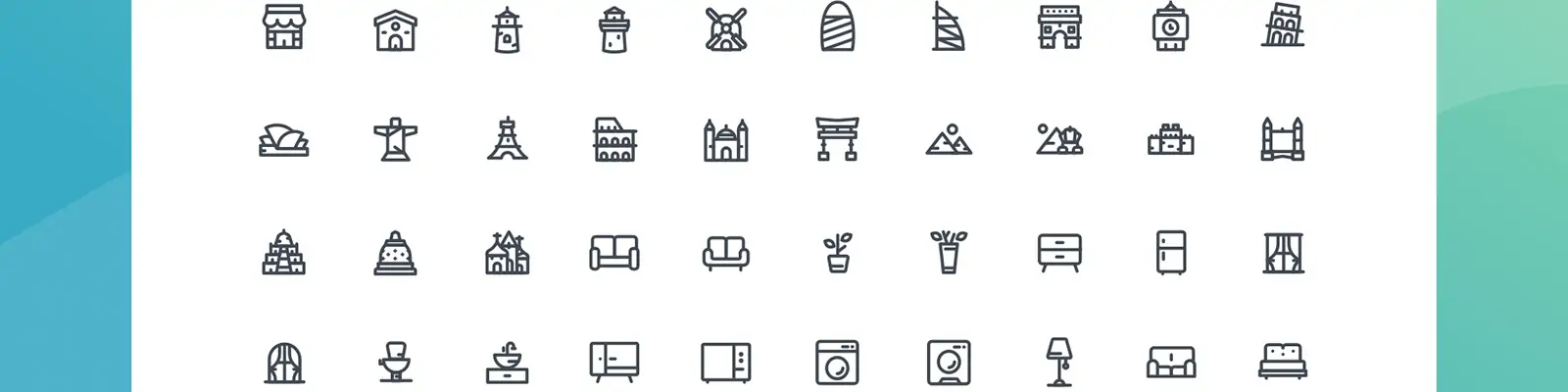 手绘简约线条建筑地标装饰图标插图ai矢量设计素材模版llustration