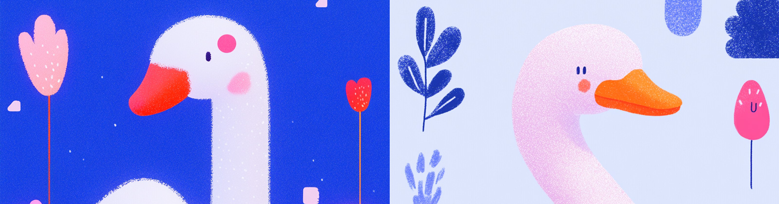 手绘可爱动物天鹅立体雕塑插图海报midjourney风格种子关键词咒语