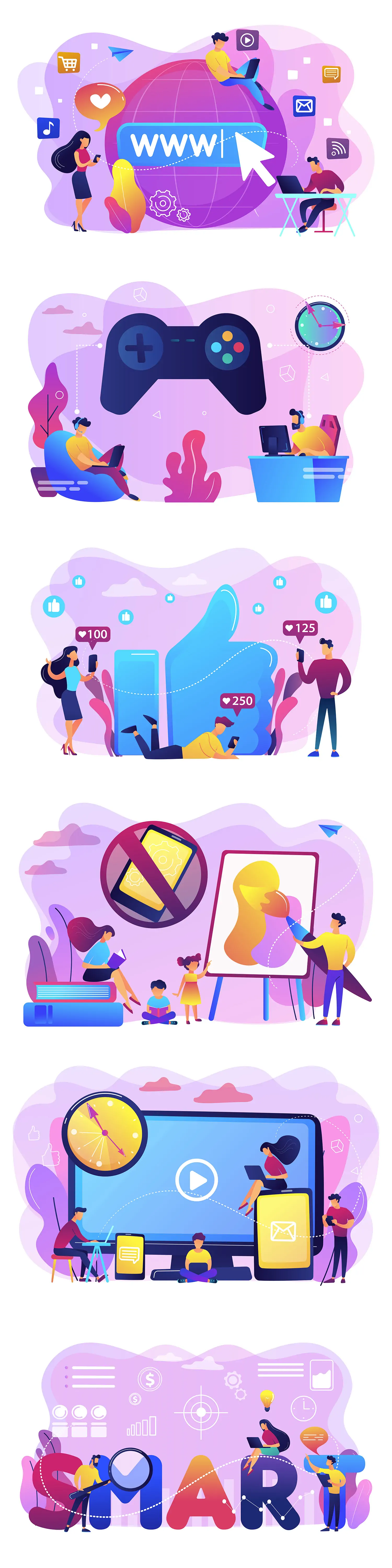 手绘未来科技智慧城市工作生活概念插图海报ai矢量设计素材llustration