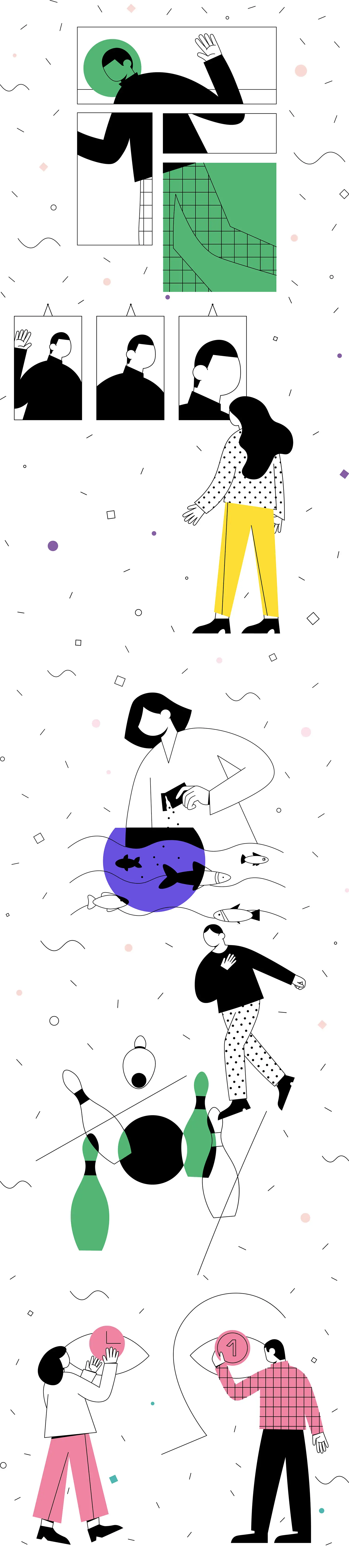 手绘简约卡通线条人物抽象插图海报ai矢量设计素材模版llustration