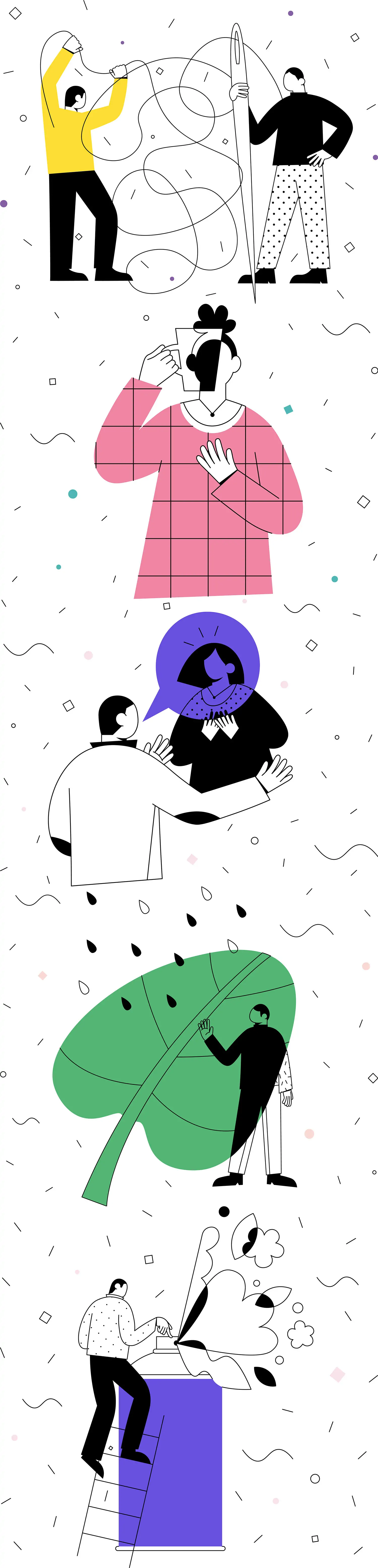 手绘简约卡通线条人物抽象插图海报ai矢量设计素材模版llustration