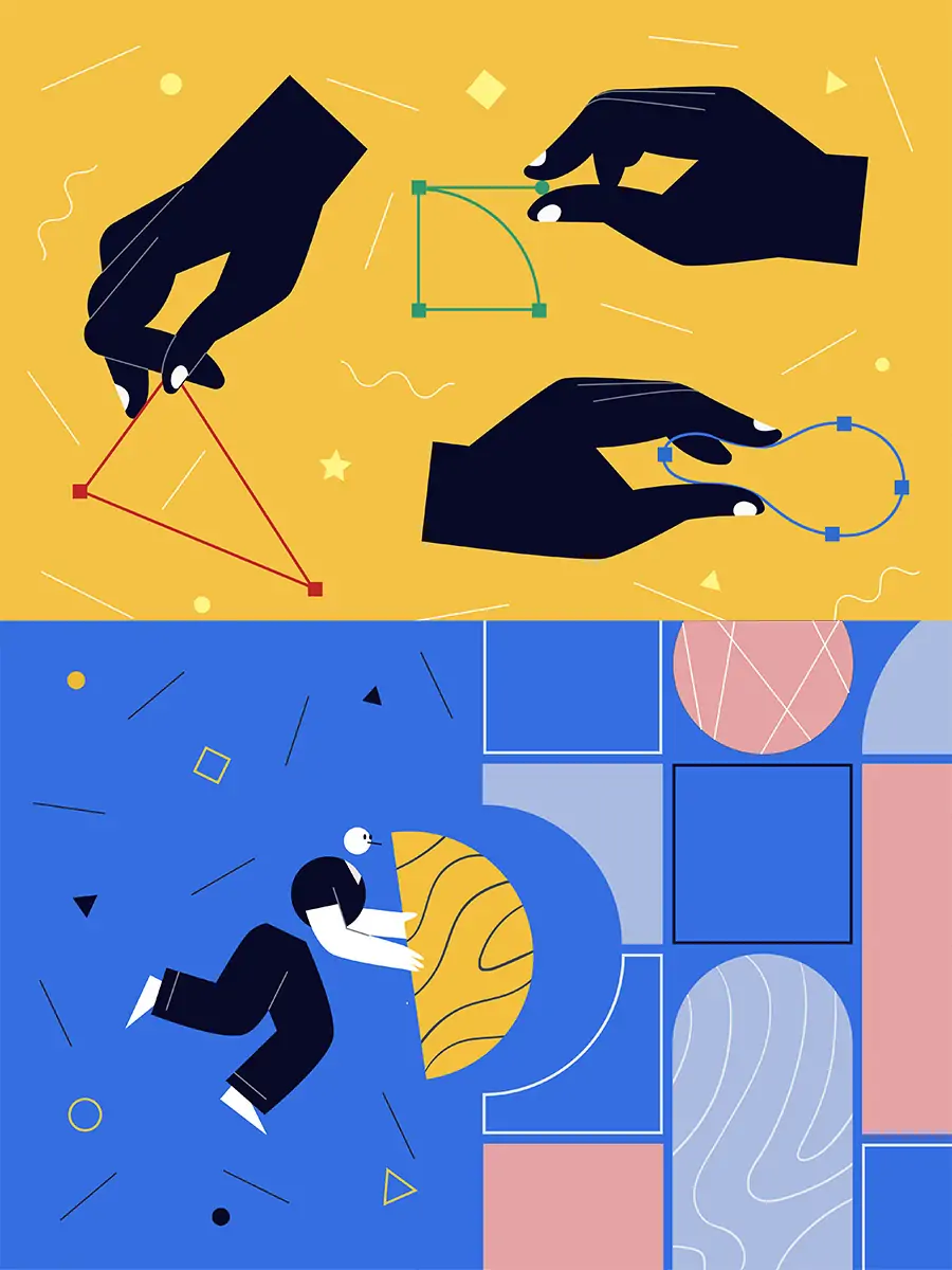 Midjourney - 创意手绘几何图形人物手部动作png插图海报ai矢量设计素材模版llustration Illustrations矢量-Ai宇宙吧-