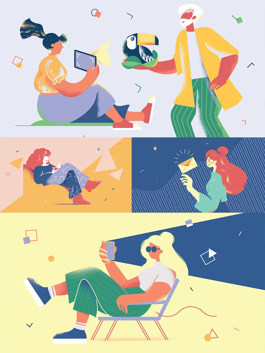 Midjourney - 创意手绘卡通人物日常生活png插图海报ai矢量设计素材模版llustration Illustrations矢量-Ai宇宙吧-