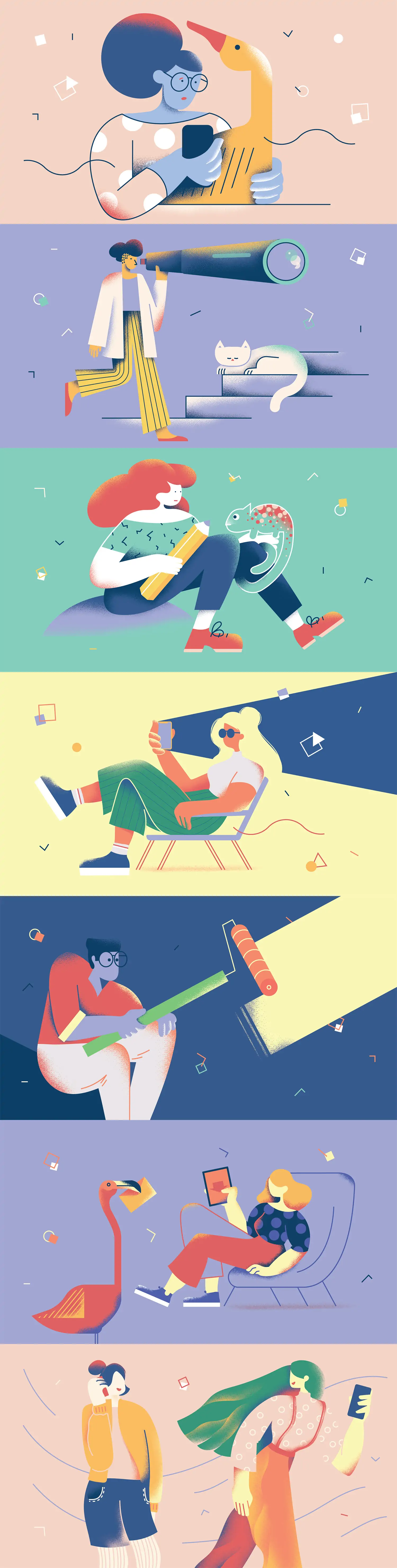 创意手绘卡通人物日常生活png插图海报ai矢量设计素材模版llustration