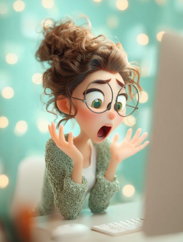3D动漫卡通女孩惊讶表情迪士尼动画风格插图midjourney关键词咒语-Ai宇宙吧-