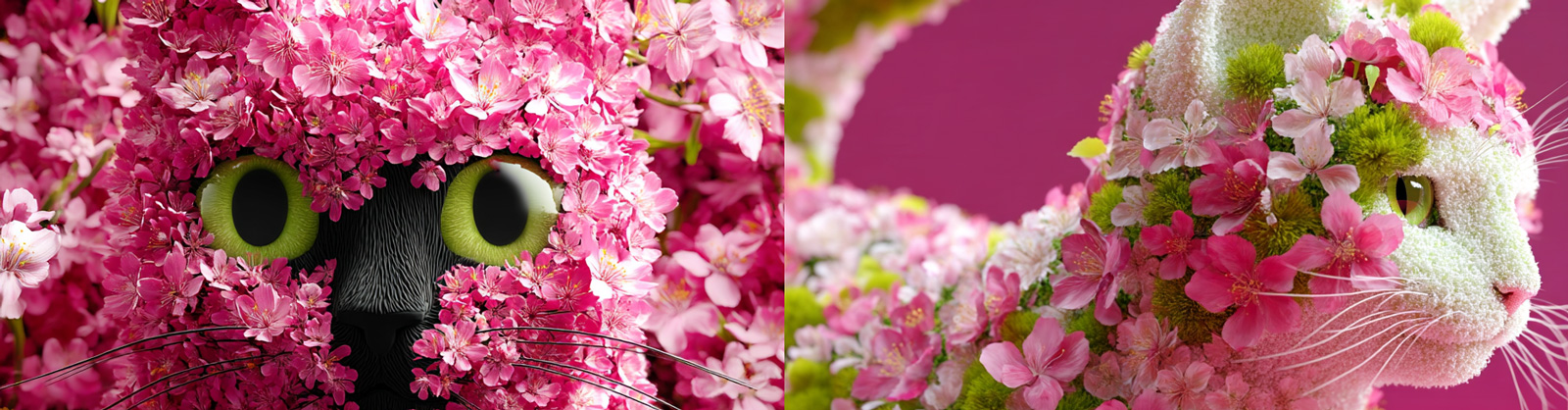 创意樱花鲜花动物猫咪造型摄影海报midjourney关键词咒语