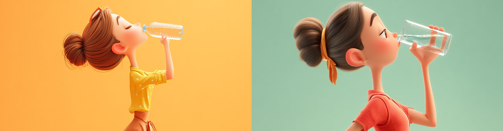 3D立体可爱卡通迪士尼风格女孩喝水插图海报midjourney风格种子关键词咒语
