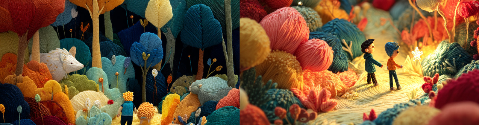 创意男孩刺猬闪闪发光宇宙森林场景针织毛线手工艺品图案海报midjourney风格种子关键词咒语