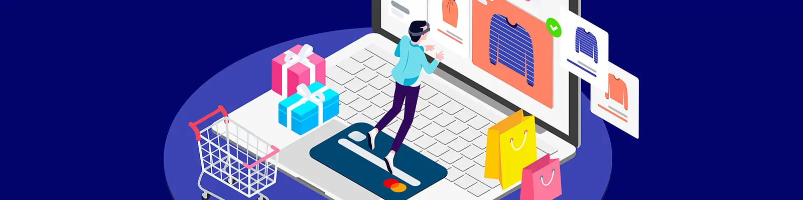 手绘AR VR眼镜虚拟世界等距插图ai矢量设计素材模版llustration