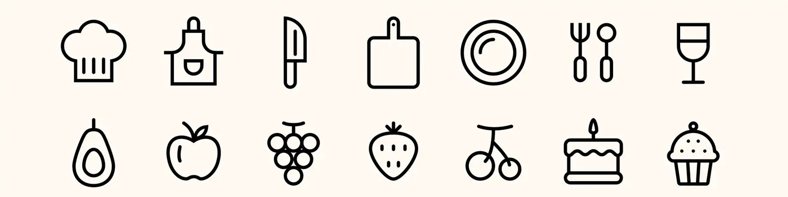 手绘简约线条厨房工具食物图标插图ai矢量设计素材模版llustration