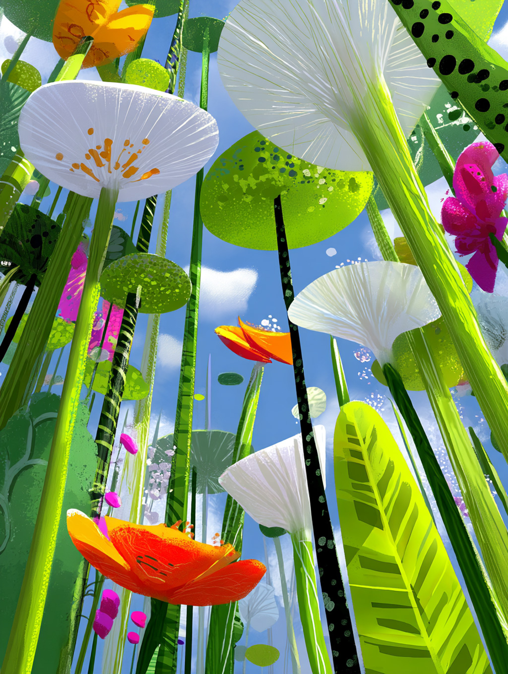 创意梦幻花园鲜花植物空灵童话场景图案插图海报midjourney风格种子关键词咒语