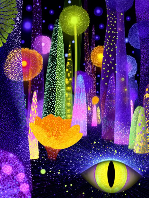 抽象艺术眼睛数字纹理花纹图案场景插图海报midjourney风格种子关键词咒语-Ai宇宙吧-