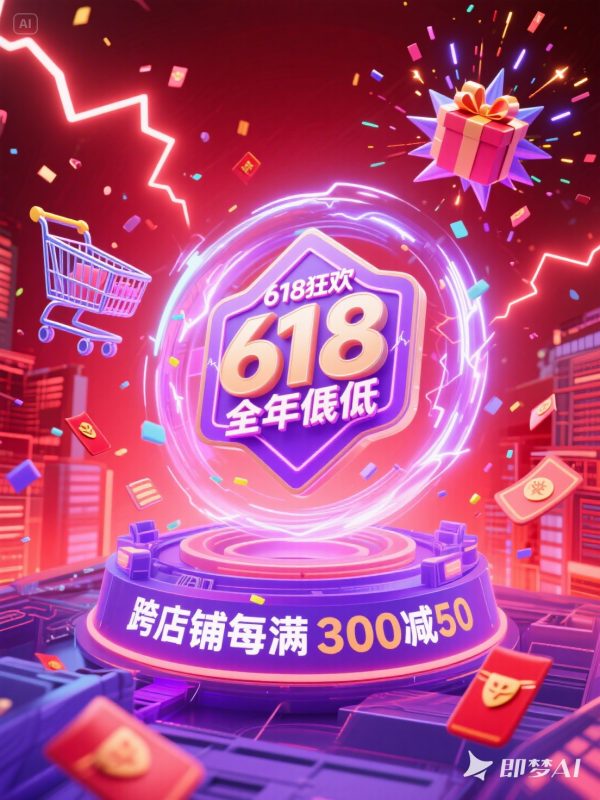 C4D立体风格618狂欢电商促销活动产品广告海报-即梦ai关键词描述咒语-Ai宇宙吧-