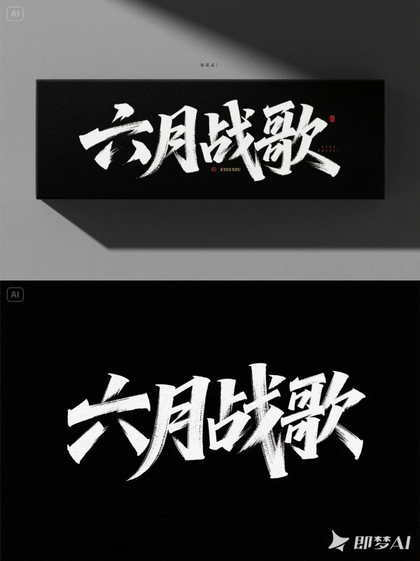 黑底白字六月战歌毛笔手写书法海报字体素材-即梦ai关键词描述咒语-Ai宇宙吧-