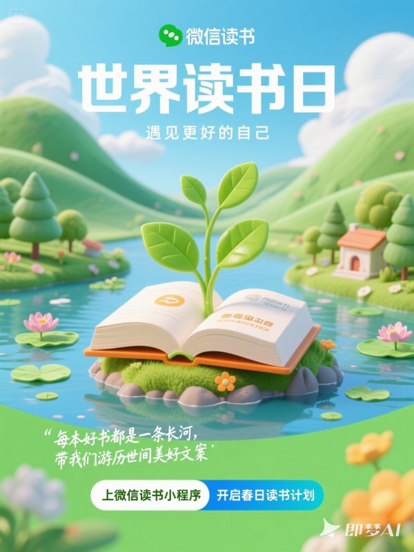 绿色清新春天世界读书日微信读书活动海报-即梦ai关键词描述咒语-Ai宇宙吧-