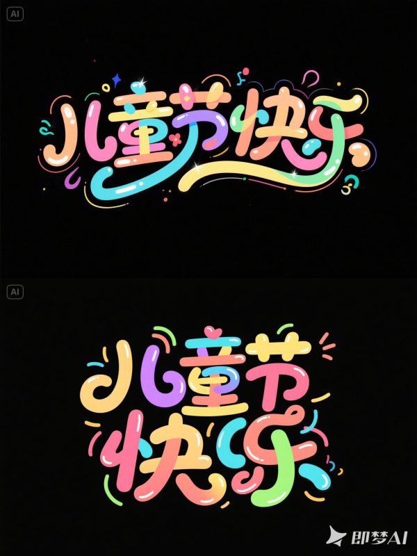 花体六一儿童节可爱卡通手写游乐园海报字体设计素材-即梦ai关键词描述咒语-Ai宇宙吧-